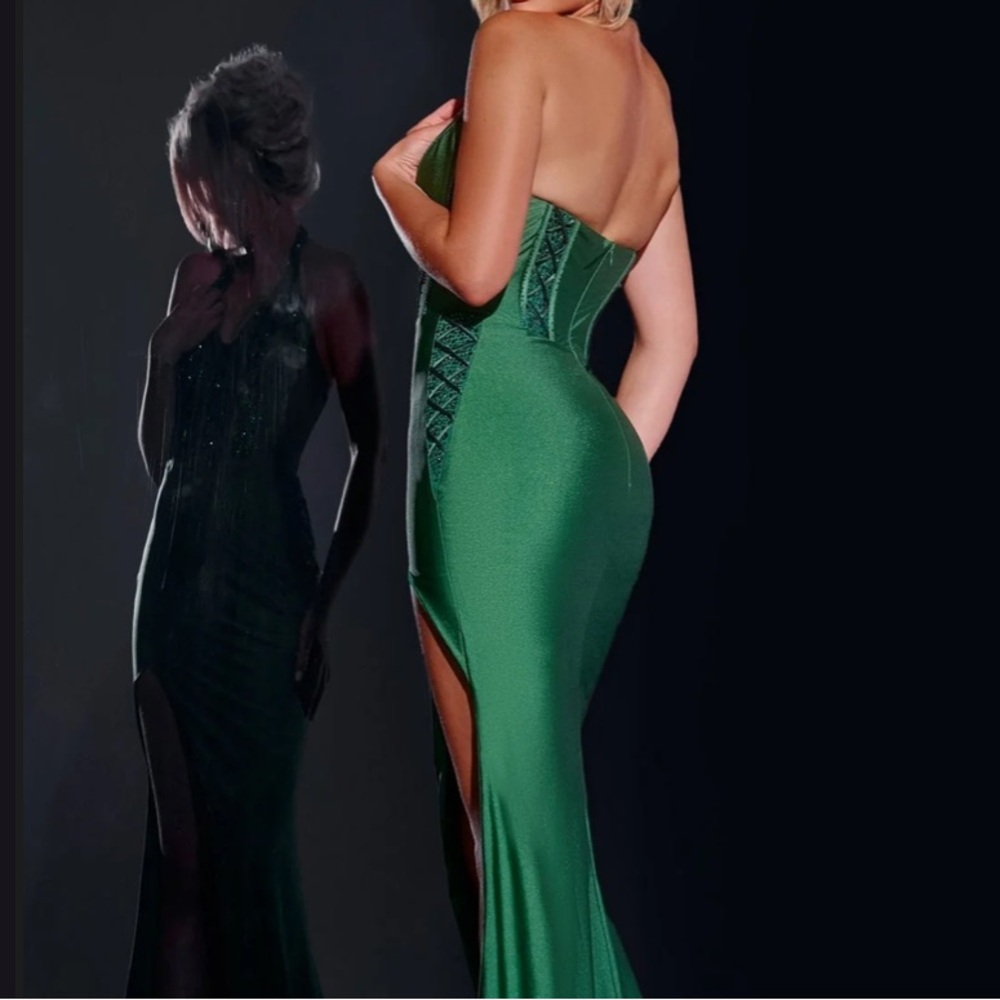 Jovani D5034A Corset Aqua Blue Halter Rhinestone Prom Pageant Maxi Dress -8 NEW - Picture 15 of 16
